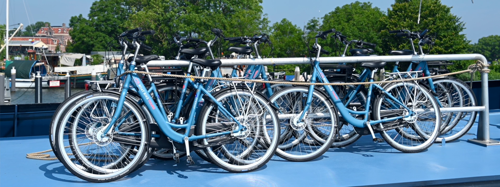Blue bicycles on a boat
