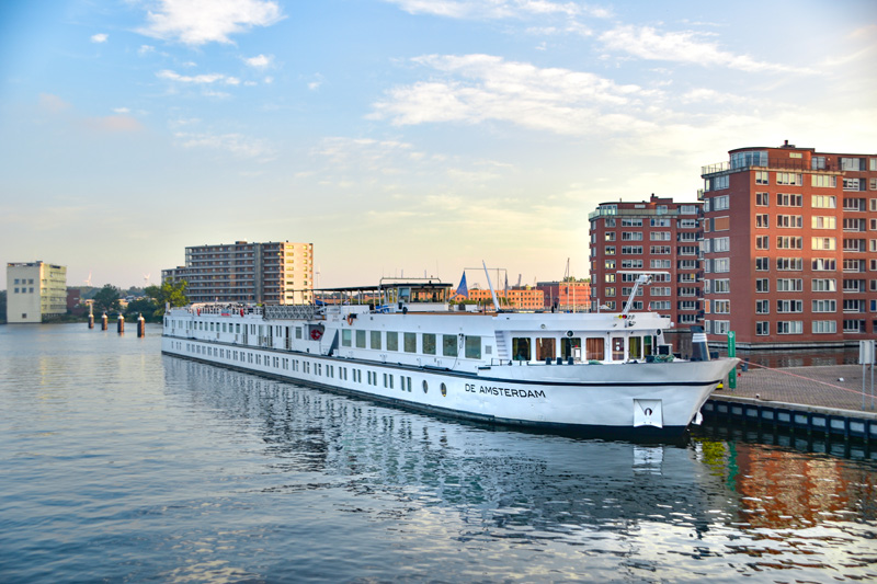 The ship The Amsterdam in Zaandam waiting at the port