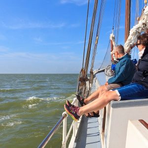 Guests on board of sailing ship Elizabeth