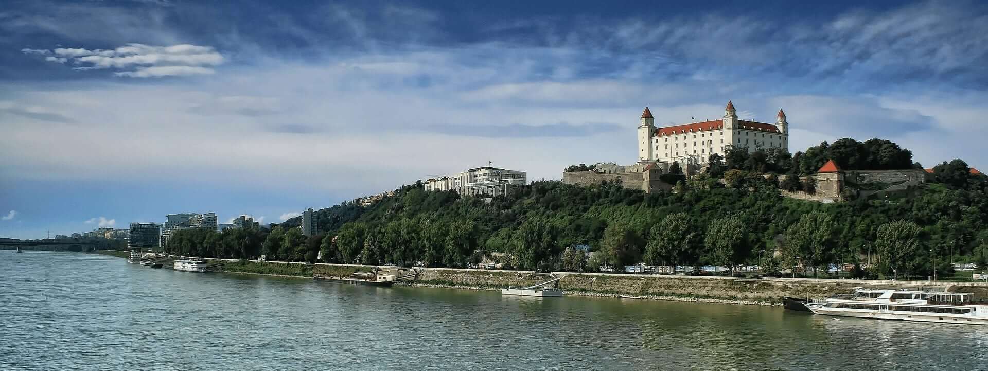 Panoramic view of Bratislava Castle above the Danube River